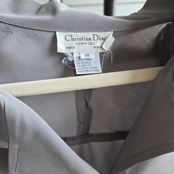 Christian Dior Chemises 100% Silk Gray Top Size 14 - Picture 2 of 10